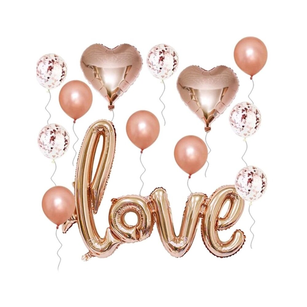 Valentine's day‎ ballons decoration Pink color bundle 13 piece love slogan